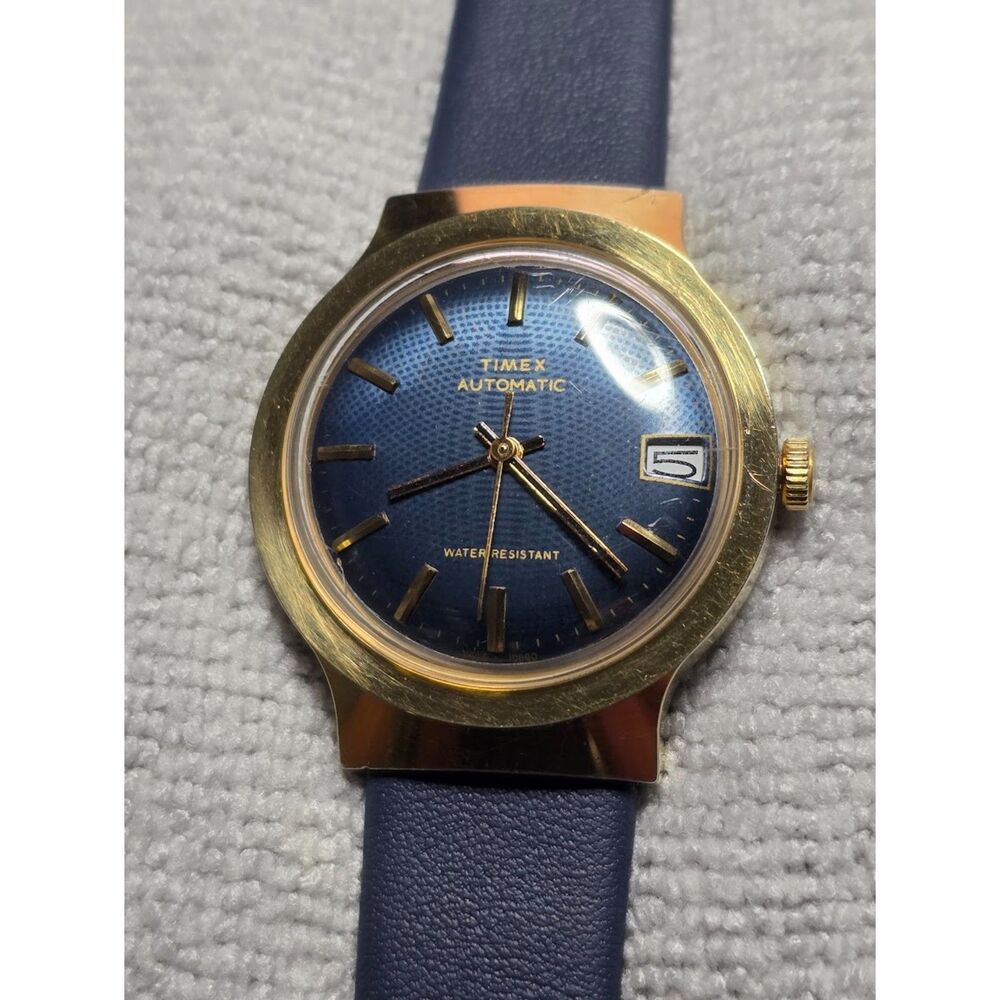 Vintage 1980 Timex Viscount Automatic - Blue Waffle Dial